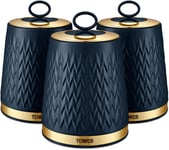 Tower T826091MNB Empire Kitchen Storage Canisters, Tea, Coffee, Midnight Blue 