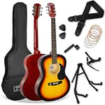 3rd Avenue Pack Guitare Acoustique 4/4 Taille Standard pour Débutants, Housse, Médiators, Jeu de Cordes de Rechange, Stand, Sangle, Capodastre – Sunburst