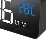 (Black)LED Alarm Electric Clock Multifunctional Exquisite Mirrored Si