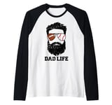 Mens Football Baseball Dad Messy Hair Beard Football Baseball Dad Raglan Baseball Tee