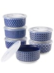 DOWAN Ramekins with Lids, 6 OZ Porcelain Ramekin Dishes for Creme Brulee Soufflé, Egg Mould, Muffin Cases, Mini Dip Bowl, Baking Bowl for Oven & Air Fryer, Vintage Blue, Pack of 6