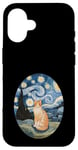 Coque pour iPhone 16 Robe Nuit Étoilée et Robe Van Gogh Chat Orange Chat Roux