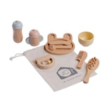 JC Toys Lot de 10 Premiers Soins, Ensemble en Bois, Accessoires d'hygiène et d'alimentation pour Enfants, Jeux de Simulation, avec Sac de Rangement, idéal pour Offrir, 3 Ans et Plus