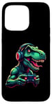 Coque pour iPhone 15 Pro Max Gaming Dinosaurs- Le T-rex joue aux jeux vidéo