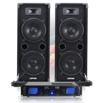 2x Max 2 x 8" PA Disco Speakers Amplifier + Cables Mixer Party System 1600W