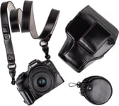 EOS R50 R100 Étui rétro en Cuir PU pour Appareil Photo Reflex numérique Canon EOS 50 - Étui EOS R50 R100 avec Ouverture par Le Bas, bandoulière et Poche de Rangement, Noir, Rétro.[G373]