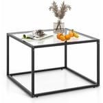 Goplus - Table Basse Carrée 70x70x45cm en Verre Trempé-Cadre en Métal-Style Simple Moderne Transparent & Noir