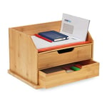 Relaxdays Organiseur de bureau, 2 tiroirs, pour espace de travail, lettres et documents, HLP 24x36x28 cm, bambou, nature