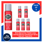 Brut Attraction Totale Long Lasting Efficacy Deodorant Spray 200 ml - Pack Of 6