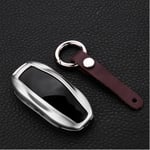 FLJKCT Car Aluminium Alloy Key Holder Cover Case Shell Chain ，For Tesla Model 3 Model S Model X Smart Remout Key Accessories