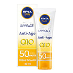 NIVEA SUN Crème Solaire Visage femme anti-âge FPS 50 (1 x 50 ml), crème hydratante formule Q10 pour usage quotidien, protection UVA/UVB texture légère