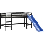 Lit mezzanine enfants toboggan 90x200 cm bois pin massif Vidaxl Noir