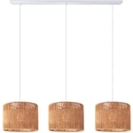 Suspension Table à Manger Osier Boho Lampe Suspendue E27 Rotin Lampe à suspension - Blanc, Nature (Ø27cm) - Paco Home