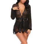 Robe De Chambre Femme Sexy,Transparent Dentelle Profonde V Femmes Dentelle Transparente Kimono sous-Vêtements Robe Robe Vêtements De Nuit Vêtements De Nuit Intimes Robe Sexy Lingerie Kimono Robe V