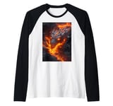 Molten Fire Dragon Emerging from Fiery Lava Depths Raglan Baseball Tee