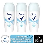 Sure Women Roll On Cotton Dry AntiPerspirant Deodorant 48Hrs Protection, 3x50ml