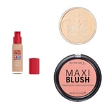 Rimmel, Routine de Teint : Fond de Teint, Poudre Compacte & Blush – Haute Couvrance, Longue Tenue, Fini Mat Naturel, Éclat