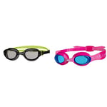 Zoggs Phantom 2.0 Childrens Swimming Goggles, Quick Fit childrens Goggles 6-14 years, Black/Lime/Smoke & Little Twist Kids Swimming Goggles, UV Protection Swim Goggles - Pink and Fuchsia