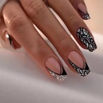 24pcs Manicure DIY Full Cover Glitter Leopard Short French Ballerina Fake Nails