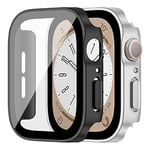 Coque pour Apple Watch Série 8 et Série 7 45mm, Couverture Anti-Scratch HD Clear du PC avec Protection D'écran pour iwatch Serie 8 7 6 SE 5 4 [2 Pièces], Noir + Argent