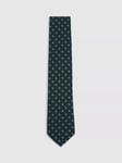 Reiss Rimini Geometric Wool Silk Blend Tie, Forest Green