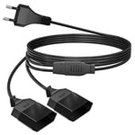 2M Rallonge de Câble d'alimentation, Câble D'extension 2 en 1 Européenne vers Double Prise Européenne de Type C, 0,75 mm² Max. 2.5A/250V pour Lampe de Projecteur de Moniteur D'ordinateur de TV PC