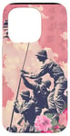 Coque pour iPhone 15 Pro Rose Pop Art Floral Iwo Jima Drapeau Américain Levage