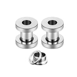 Pair Surgical Steel Silver Gold Screw Flesh Tunnel Ear Plug Polished Stretcher