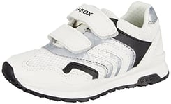 Geox J Pavel Sneaker, White/Silver, 4.5 UK