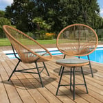 Idmarket - Salon de jardin Izmir - Table et 2 fauteuils oeuf - Cordage effet rotin - Bois-clair