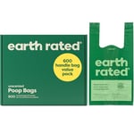 Earth Rated Dog Poo Bags with Handles Value Pack, Easy Tie and Guaranteed Leakproof, Unscented, 600 Handle Bags