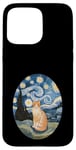 Coque pour iPhone 15 Pro Max Robe Nuit Étoilée et Robe Van Gogh Chat Orange Chat Roux