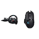 Logitech G29 Driving Force Racing Wheel and Floor Pedals, Black & 02 LIGHTSPEED Wireless Gaming Mouse, HERO 25K Sensor, 25,600 DPI, RGB, Adjustable Weights, 11 Programmable Buttons, Black