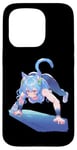 Coque pour iPhone 15 Pro Blue Hair Anime et Manga Style Cat Girl Pouncing Forward