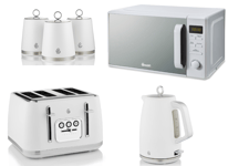 Swan Serenity White Kettle Toaster Digital Microwave & Canisters Matching Set