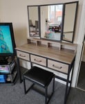 Dressing Table With Mirror And Stool Vanity Makeup Set Desk Bedroom Industrial