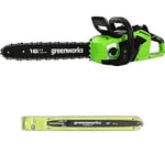 Greenworks Tronçonneuse à Batterie avec Moteur Sans Balais, Longueur du Guide-Chaîne de 16-Pouces (40 cm) SANS Batterie 40V et Chargeur + Original Greenworks 40cm Barre de chaîne