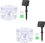 Guirlande Solaire Lumineuse Exterieure, 2pcs 5M 50LED Guirlande Solaire Extérieur 8 Modes IP65 Étanche Lumineuse Decoration pour Jardin, Patio, Terrasse, Portail, Balcon, Noël (Blanc Froid)