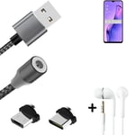 Câble de données + écouteurs pour Oppo A31 a. USB de type C et Micro-USB