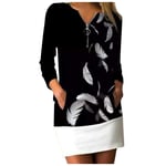 HINK Dress For Woman Uk,Fashion Womens Prints Zipper Splicing V-Neck Long Sleeve Comfy Casual Dress Black,Ladies Dress For Valentine Easter