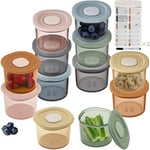 Moonkie Petit Pot Conservation Bébé Silicone, Lot de 12 Pot Bebe Repas, Pot Bebe Conservation 4OZ, Boîtes de Conservation 100% Hermétique, sans BPA, Graduation, Résiste Choc Thermique, Congélation