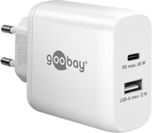 Goobay Dobbel hurtiglader, USB-C, USB-A, PD, GaN, 65W - Hvit