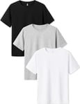 LAPASA Lot de 3 Maillots de Corps Homme Uni en Coton de Qualité Manches Courtes T-Shirt Doux et Confortable M05 Col Rond, Noir, Blanc, Gris Clair XXL