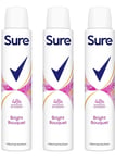 Sure Bright Bouquet Anti-Perspirant Aerosol deodorant for women 48hr 200ml x 3