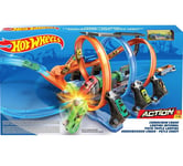 Hot Wheels Track Set and Toy Car, Large-Scale Motorized Track with 3 Corkscrew