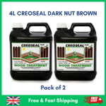 2 x 4L CREOSEAL DARK NUT BROWN Oil Based Fence Timber Paint Creocote - 8L