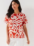 Everyday Crew Neck Printed Blouse - Red/White, Print, Size 8, Women