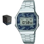 Casio A168WEC-1EF Camouflage dial Silver Stainless Steel Bracelet Watch BNIB