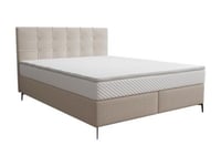 Ensemble complet boxspring tête de lit capitonnée + sommier + matelas + surmatelas - 180 x 200 cm - Tissu - Beige  - INAO de YSMÉE