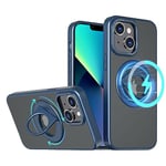 S. Dawezo Coque Magnétique pour iPhone 13/14 6,1 Pouces, Compatible avec MagSafe, Coque pour Téléphone à Protection Militaire, Magnétique 360° Support Rotatif Coque pour iPhone 13/14, Bleu